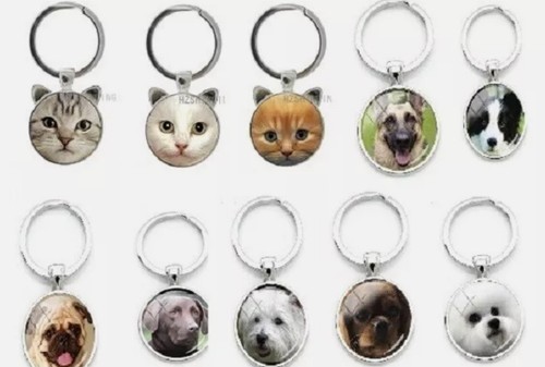 Dog cat 25mm glass keyring - dog,