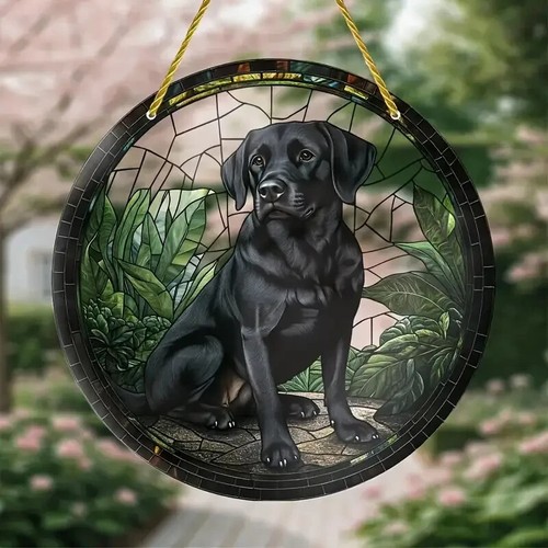Black labrador dog - black, suncatcher